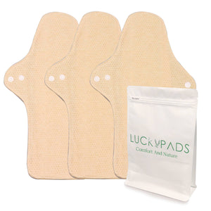 3-piece Luckypads organic cotton reusable menstrual pads, Day Pads Plus