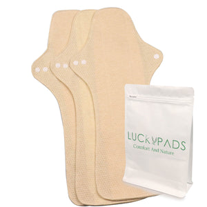 3-piece Luckypads organic cotton reusable menstrual pads, Ultra Overnight Pads