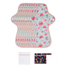 Load image into Gallery viewer, 9-piece LUCKYPADS Organic Cotton Reusable Overnight Period Pads in Red Floral – 11.81 Inch
