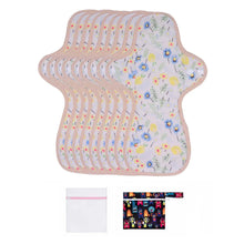 Load image into Gallery viewer, 9-piece LUCKYPADS Organic Cotton Reusable Overnight Period Pads in Yellow Floral – 11.81 Inch
