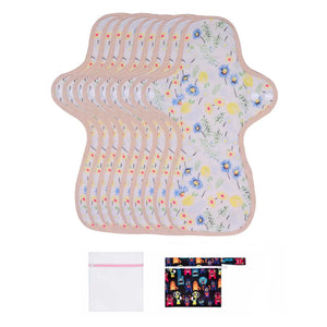 9-piece LUCKYPADS Organic Cotton Reusable Overnight Period Pads in Yellow Floral – 11.81 Inch