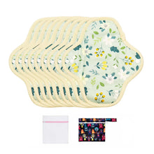 Load image into Gallery viewer, 9-piece LUCKYPADS Organic Cotton Reusable Panty Liners in Green Floral – 8.86 Inch
