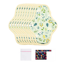Load image into Gallery viewer, 9-piece LUCKYPADS Organic Cotton Reusable Period Day Pads in Green Floral – 10.24 Inch

