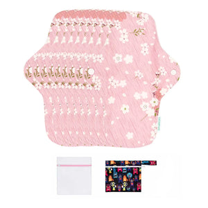 9-piece LUCKYPADS Organic Cotton Reusable Period Day Pads in Pink Floral