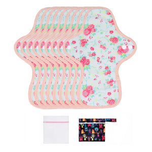 9-piece LUCKYPADS Organic Cotton Reusable Period Day Pads in Red Floral