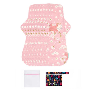 9-piece LUCKYPADS Organic Cotton Reusable Period Maxi Pads in Pink Floral – 15.94 Inch