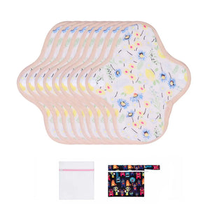 9-piece LUCKYPADS Organic Cotton Reusable Period Mini Pads in Blue Floral – 7.87 Inch