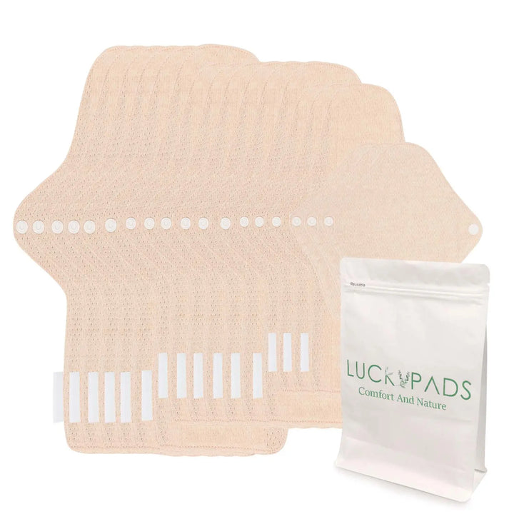 LUCKYPADS Organic Cotton Reusable Period Pads Heavy Flow Set in Natural Oat