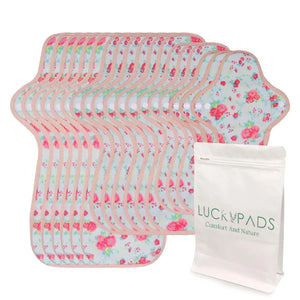 LUCKYPADS Organic Cotton Reusable Period Pads Heavy Flow Set in Red Floral