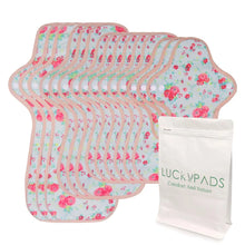 Load image into Gallery viewer, LUCKYPADS Organic Cotton Reusable Period Pads Light Flow Set in Red Floral
