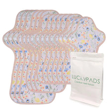 Load image into Gallery viewer, LUCKYPADS Organic Cotton Cloth Menstrual Pads Light Flow Set in Yellow Floral
