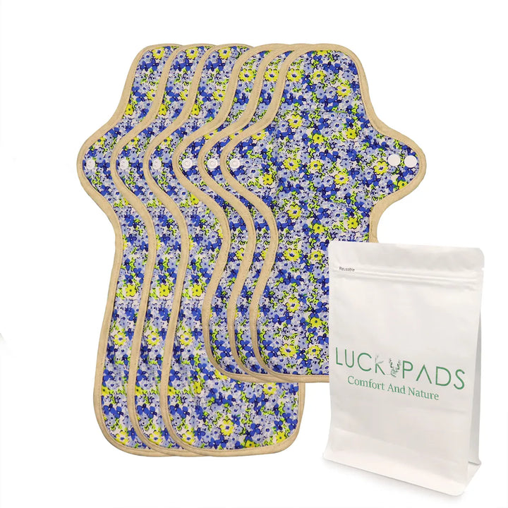 LUCKYPADS Organic Cotton Reusable Period Pads Postpartum Set in Blue Floral