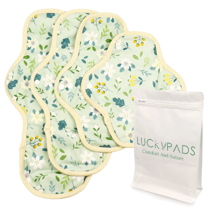 LUCKYPADS Organic Cotton Reusable Period Pads Starter Set in Green Floral
