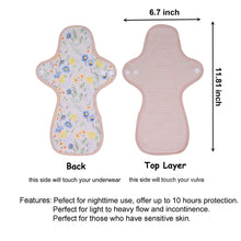 Load image into Gallery viewer, LUCKYPADS Organic Cotton Overnight Cloth Menstrual Pads Size Guide in Yellow Floral – 11.81 Inch
