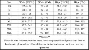 sizing chart of  luckypads period underwear for women