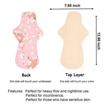Load image into Gallery viewer, LUCKYPADS Organic Cotton Reusable Extra Overnight Period Pads Size Guide in Pink Floral – 13.98 Inch
