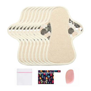 9-piece 9.8" Organic Cotton Reusable Menstrual Pads(FREE Laundry Bag+Wet Bag+Stain-Removal Soap)