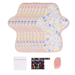 9-piece 9.8" Organic Cotton Reusable Menstrual Pads(FREE Laundry Bag+Wet Bag+Stain-Removal Soap)