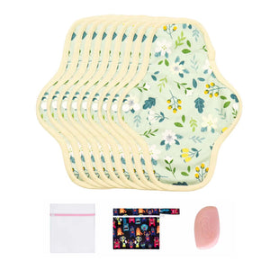 9-piece 9.8" Organic Cotton Reusable Menstrual Pads(FREE Laundry Bag+Wet Bag+Stain-Removal Soap)