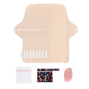 9-piece 9.8" Organic Cotton Reusable Menstrual Pads(FREE Laundry Bag+Wet Bag+Stain-Removal Soap)