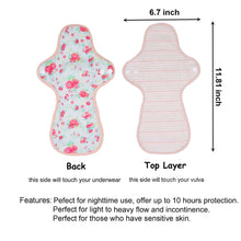 Load image into Gallery viewer, LUCKYPADS Organic Cotton Reusable Overnight Period Pads Size Guide in Red Floral – 11.81 Inch
