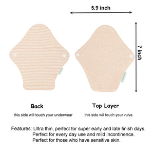 Top layer and waterproof PUL layer of Luckypads reusable panty liners, with dimensions labeled