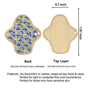 LUCKYPADS Organic Cotton Reusable Panty Liners Size Guide in Blue Floral – 7.87 Inch
