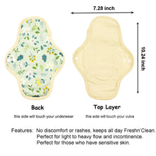 Load image into Gallery viewer, LUCKYPADS Organic Cotton Reusable Period Day Pads Size Guide in Green Floral
