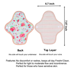 LUCKYPADS Organic Cotton Reusable Period Mini Pads Size Guide in Red Floral – 7.87 Inch