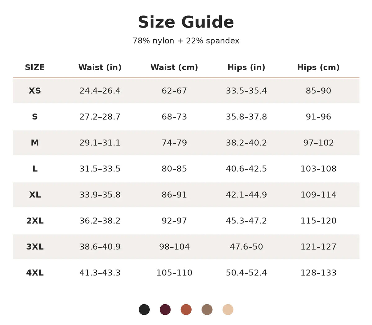 Size chart for Seamless High Waisted Period Brief | ≈3 Regular Tampons | OEKO-TEX Certified | Free Wet Bag & Laundry Bag