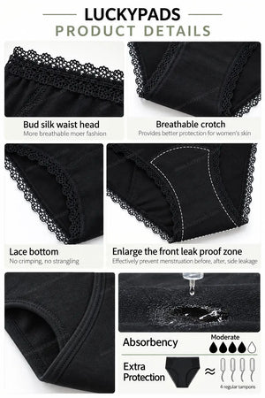 Lace Period Brief | ≈4 Regular Tampons | OEKO-TEX Certified | Free Wet Bag & Laundry Bag