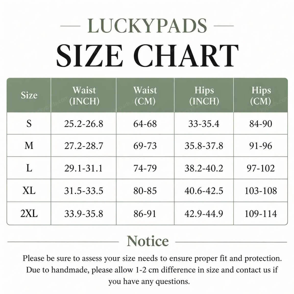 Size chart for Lace Period Brief | ≈4 Regular Tampons | OEKO-TEX Certified | Free Wet Bag & Laundry Bag