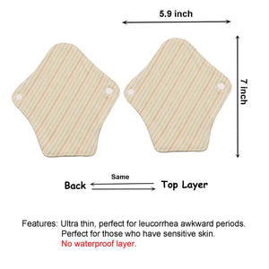 Top layer and waterproof PUL layer of Luckypads washable panty liners, with dimensions labeled