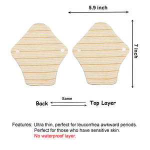 Top layer and waterproof PUL layer of Luckypads washable panty liners, with dimensions labeled