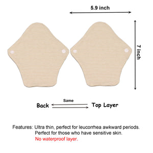 Top layer and waterproof PUL layer of Luckypads washable panty liners, with dimensions labeled