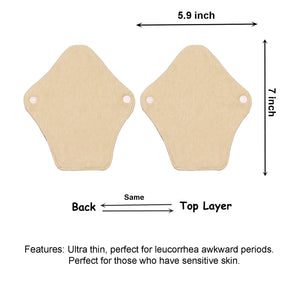Top layer and waterproof PUL layer of Luckypads washable panty liners, with dimensions labeled
