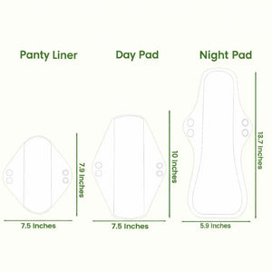 sizing chart of luckypads bamboo sanitary pads