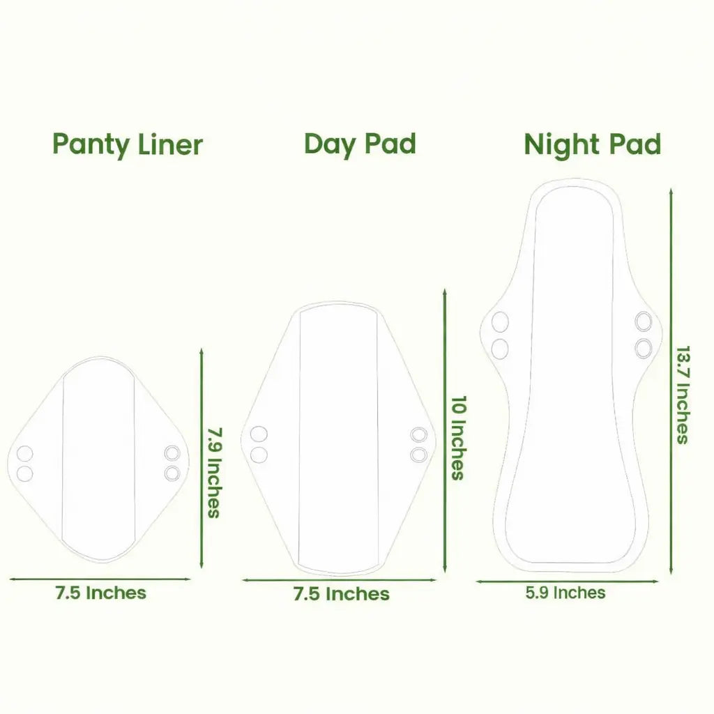 Size chart for Bamboo Reusable Sanitary Pads(3 Sizes Optional)