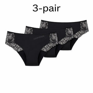 3-pair luckypads best lace period underwear, Black