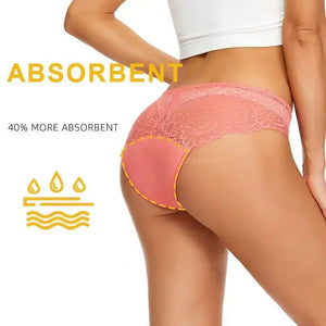 Back View of luckypads best lace period underwear, pink