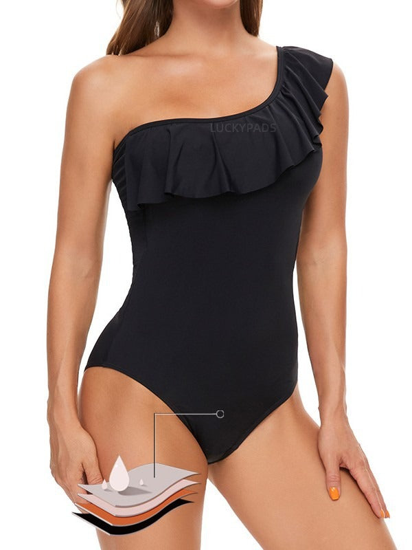 Front View of luckypads best period swimwear, Black