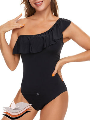 Front View of luckypads best period swimwear, Black