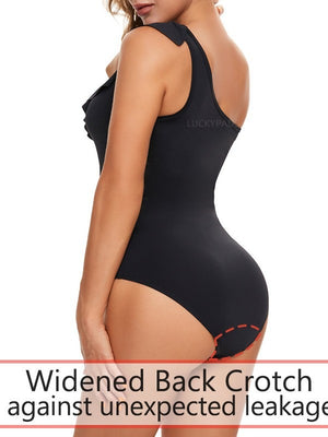 Back View of luckypads best period swimwear, Black