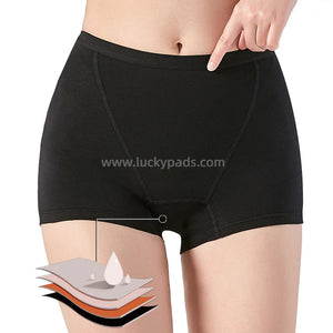 Front View of luckypads heavy flow period panties, Black