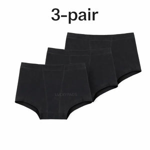3 -pair luckypads heavy flow period panties, Black