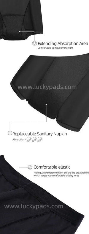 details of luckypads heavy flow period panties，Black