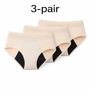 3-pair luckypads lace period underwear,Beige