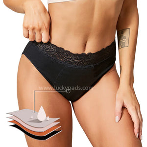  Front View of luckypads lace period underwear，Black
