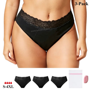 Front View of luckypads lace period underwear，Black