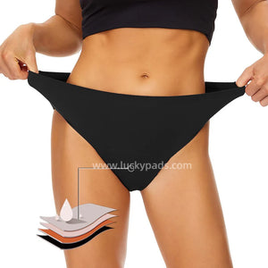 Front View of luckypads ladies washable incontinence briefs，Black